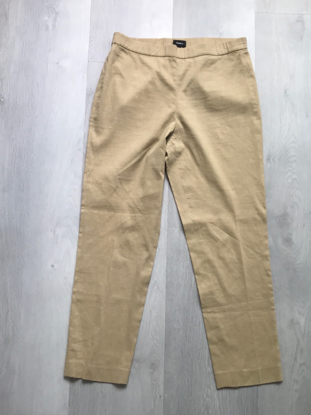 THEORY LINEN PANTS KHAKI STRAIGHT LEG FLAT FRONT PREPPY TWEET WOMENS 8